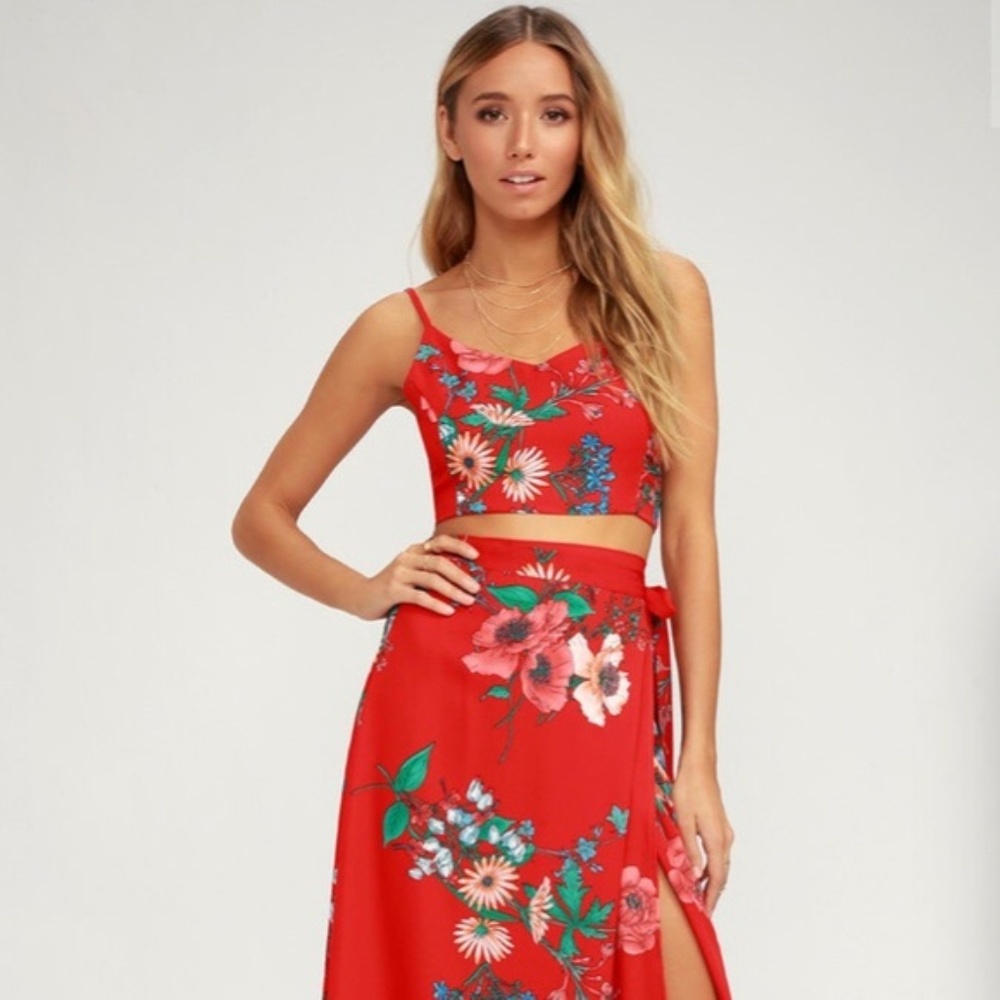 Lulus Two-Piece Floral Red Dress